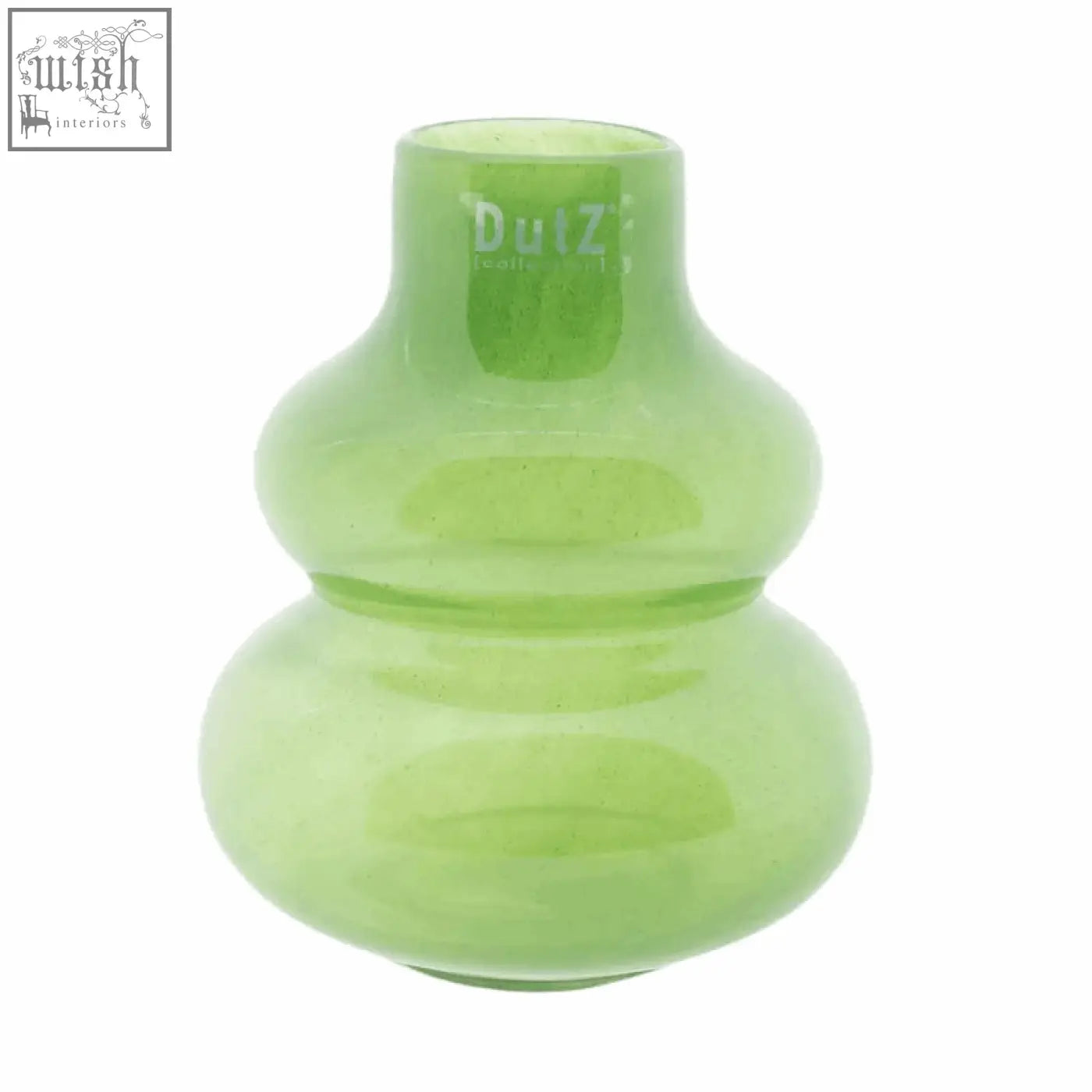 A translucent lime green mouth blown glass vase from dutz collection with double-gourd shape and smooth rounded contours