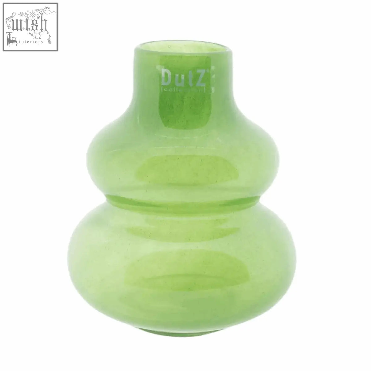 A translucent lime green mouth blown glass vase from dutz collection with double-gourd shape and smooth rounded contours