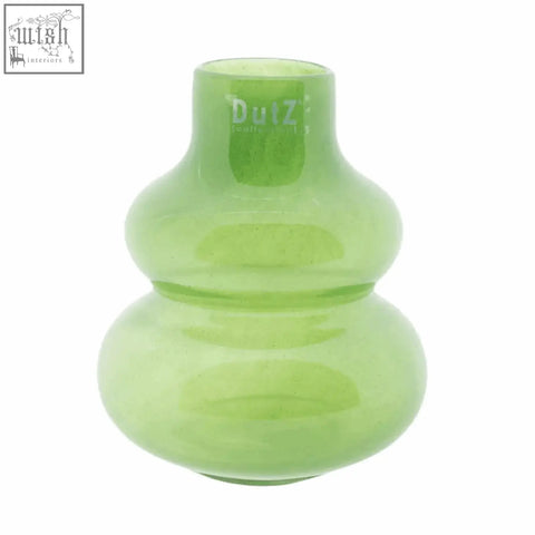 A translucent lime green mouth blown glass vase from dutz collection with double-gourd shape and smooth rounded contours