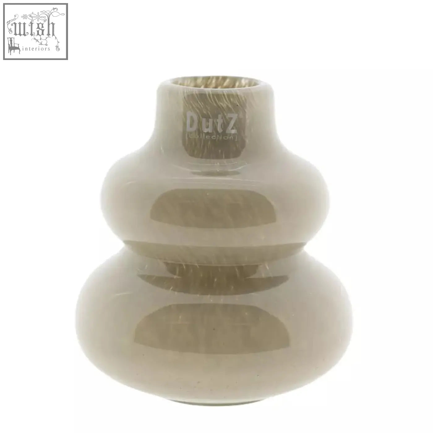 A sleek olive-green mouth blown glass vase from dutz collection with tiered design and subtle horizontal ridges