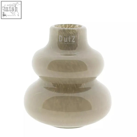 A sleek olive-green mouth blown glass vase from dutz collection with tiered design and subtle horizontal ridges