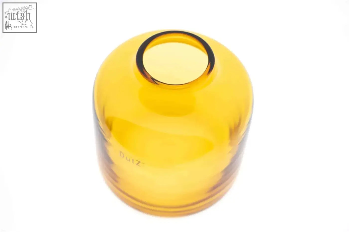 Translucent amber mouth blown glass vase tisza with rounded body and flared rim from dutz collection