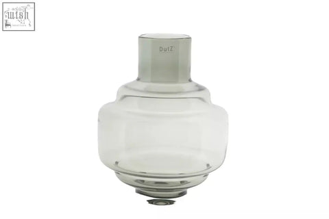 Clear glass vase urtii luxe smoke with frosted neck and rounded body mouth blown glass from dutz collection