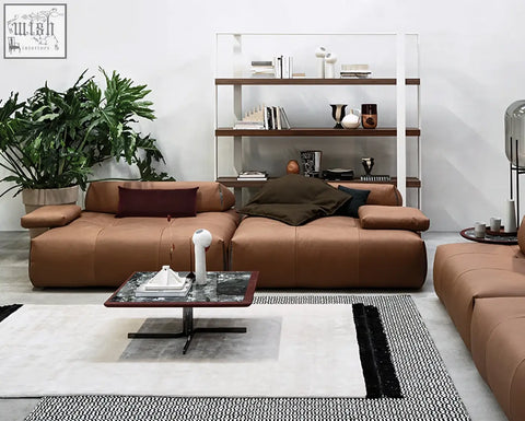 Brown leather vasquez three seater corner sofa with plush cushions modern real leather modular design and low shipping cost