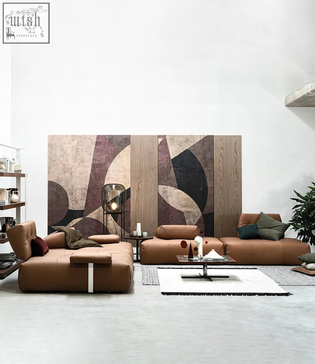 Brown real leather vasquez three seater corner sofa with modular design and minimalist metal legs shipping cost info
