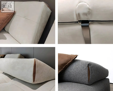 Cream-colored velvet headboard with tufted design and brown accents on vasquez real leather corner sofa modular seat with low shipping cost