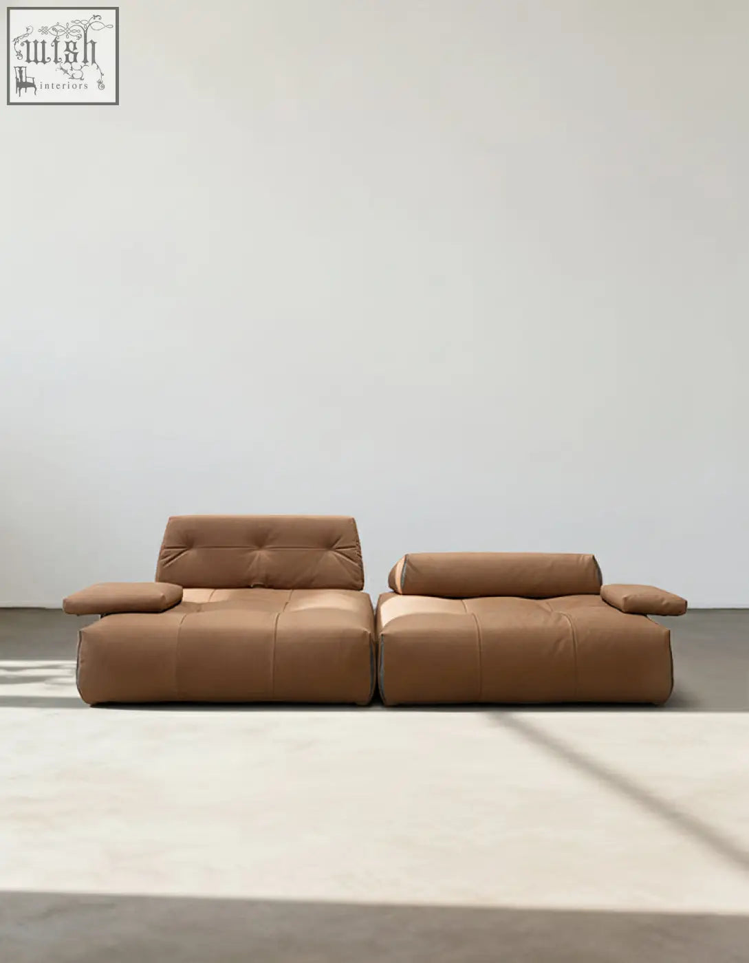 Tan leather vasquez three seater corner sofa with tufted backrests and real leather cushions and low shipping cost