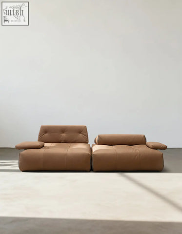 Tan leather vasquez three seater corner sofa with tufted backrests and real leather cushions and low shipping cost