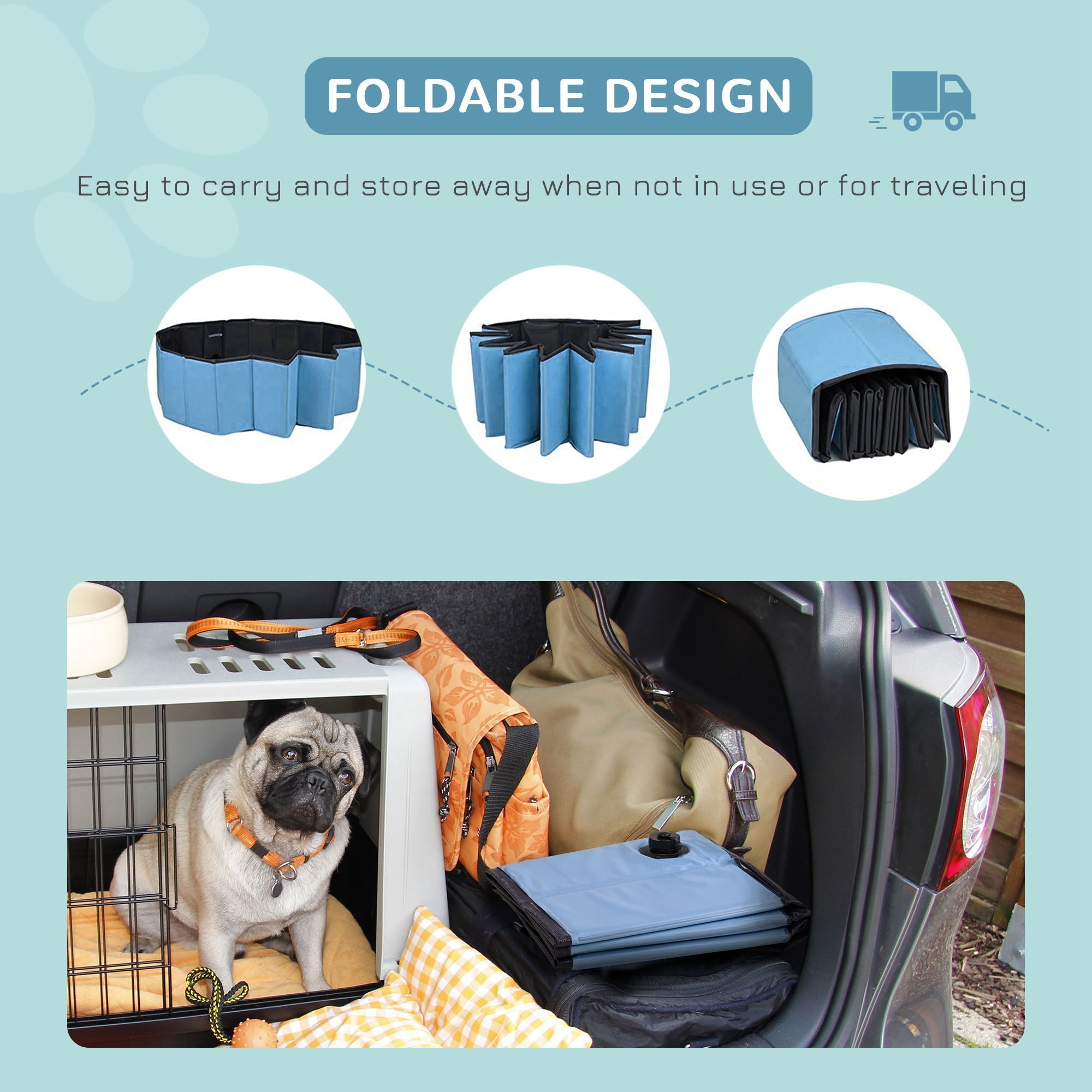 PawHut Foldable Dog Paddling Pool Pet Cat Swimming Pool Indoor/Outdoor Collapsible Summer Bathing Tub Shower Tub Puppy Washer (Φ100 x 30H cm, Blue)