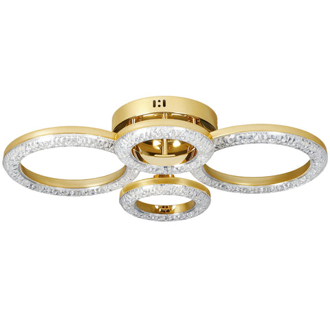 HOMCOM LED Ceiling Light, Modern Dimmable 4 Rings Ceiling Lamp with Wall Switch, 40W 4350lm Flush Mount Ceiling Light with 3500K/4500K/6000K Colour Temperatures for Living Room, Bedroom, Gold Tone