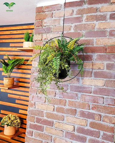 Vdyxew black metal hanging flower pot with lush green ferns perfect hanging planters for indoor and outdoor use