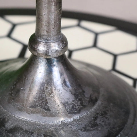 Silver-toned gunmetal silver veeha candelabra centerpiece lamp base with textured finish and hexagonal grid background