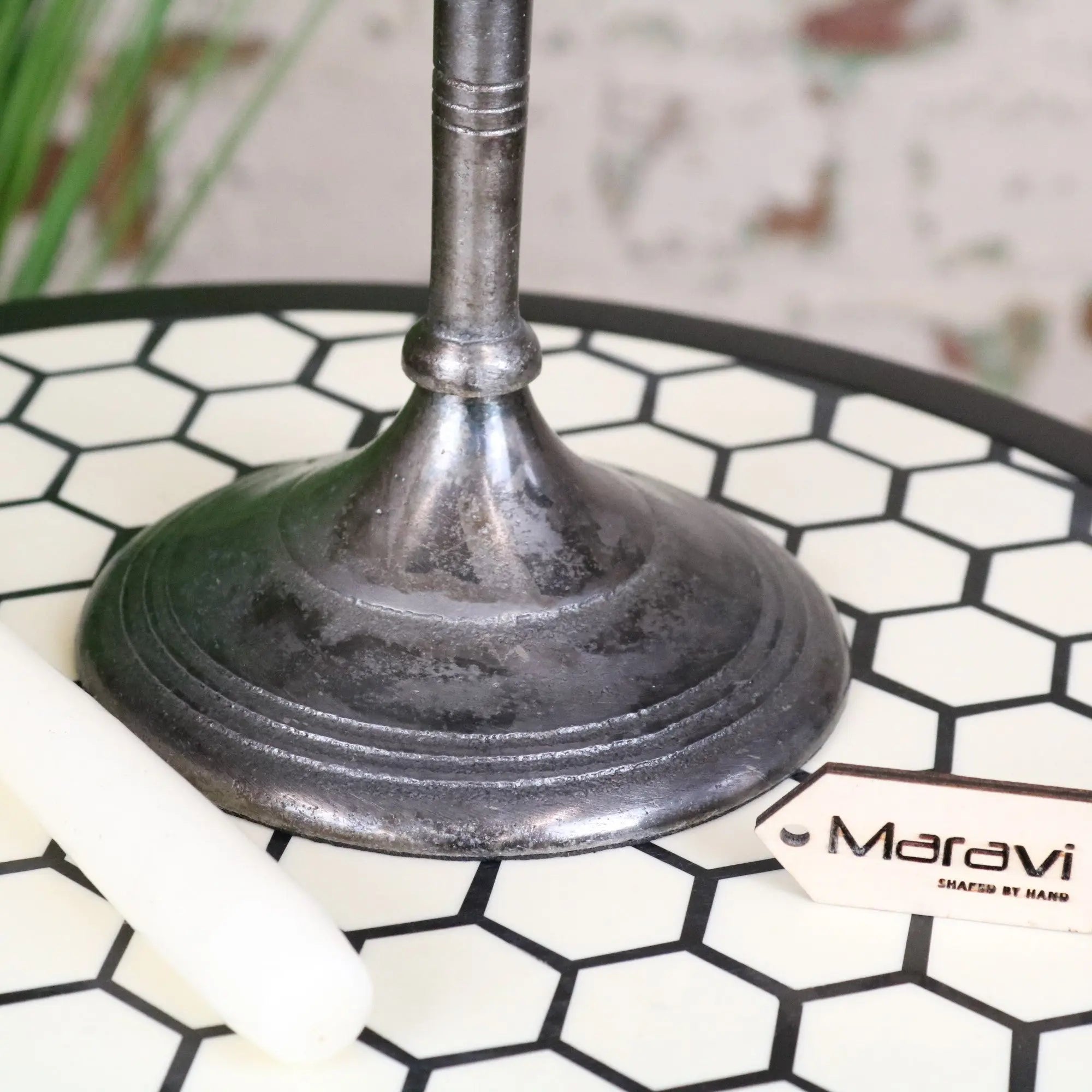 Veeha candelabra centerpiece silver-toned metal gunmetal silver antique-style candlestick with fluted base and slender stem