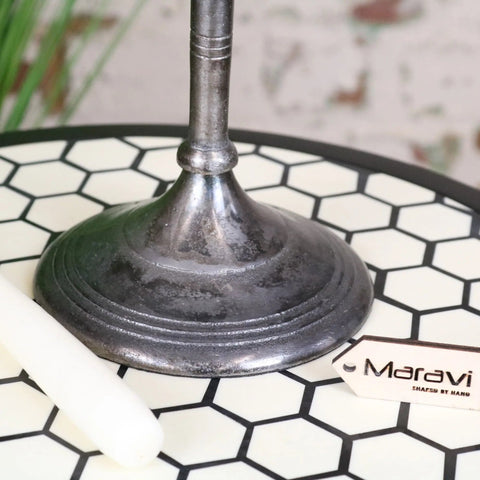 Veeha candelabra centerpiece silver-toned metal gunmetal silver antique-style candlestick with fluted base and slender stem