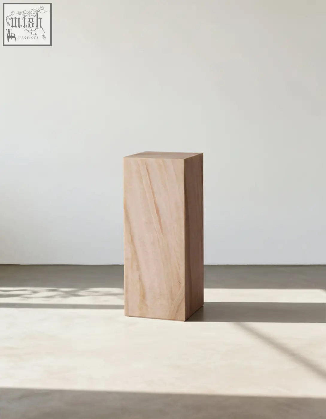 Minimalist design vega plinth side table with marble plinth and natural light brown wood finish perfect for low shipping cost