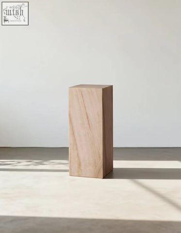 Minimalist design vega plinth side table with marble plinth and natural light brown wood finish perfect for low shipping cost