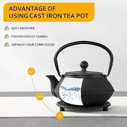 Black cast iron iron teapot with textured hammered finish and sturdy handle from velaze tetsubin set with infuser