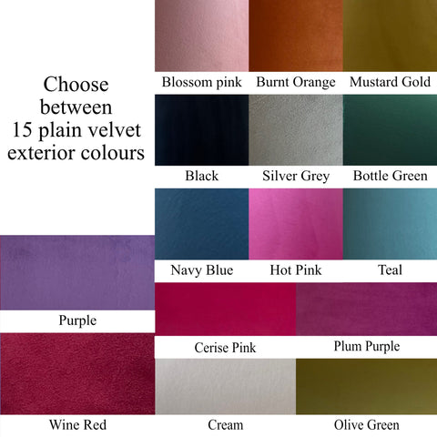 A selection of 15 plain velvet colors for customizing a double sided drum lampshade ceiling light shade