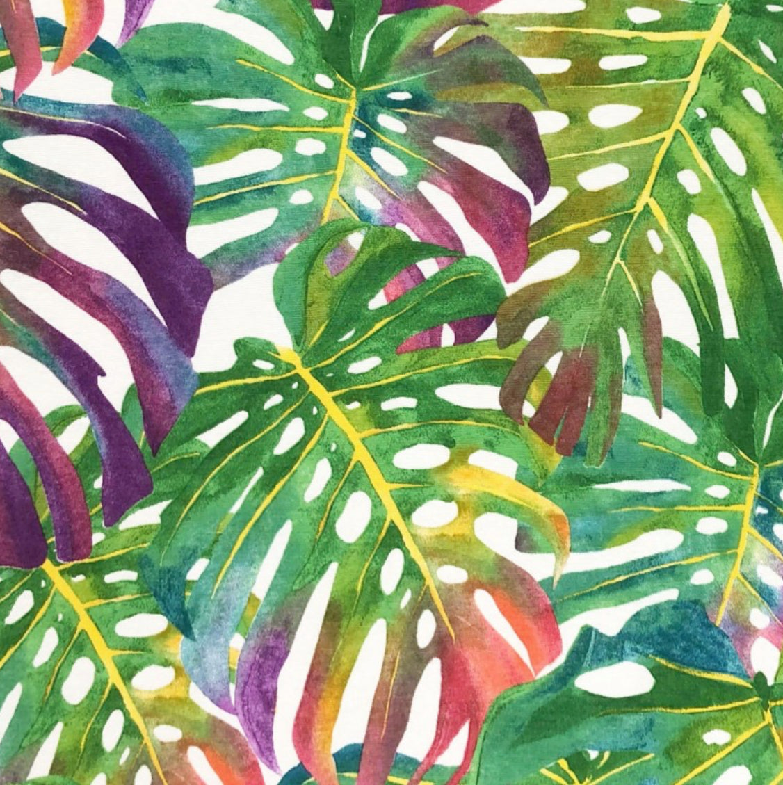 Vibrant watercolor monstera leaf pattern on a double sided velvet drum lampshade ceiling light shade uk handmade