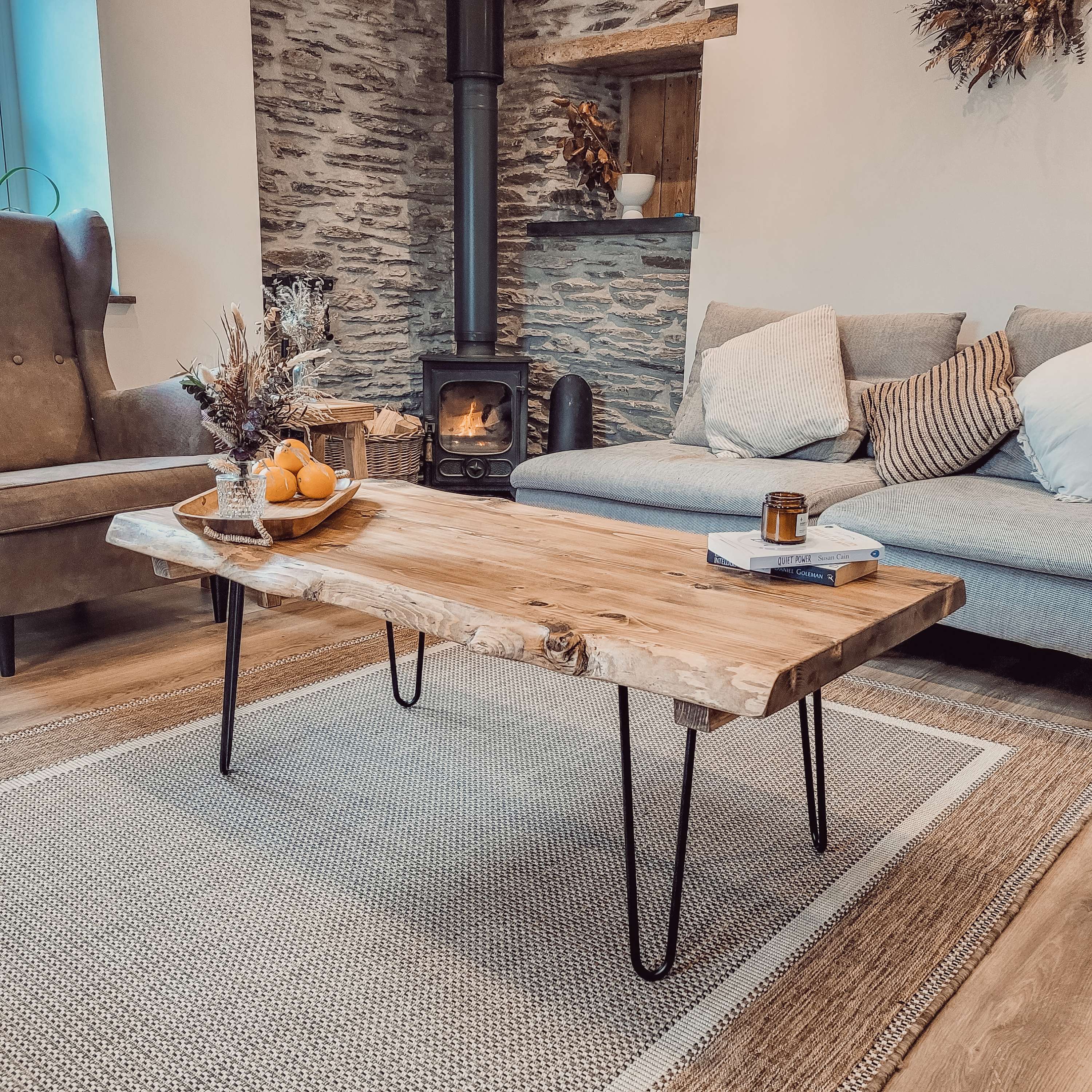 Rustic vena live waney edge coffee table with black hairpin legs perfect edge coffee table for any living room