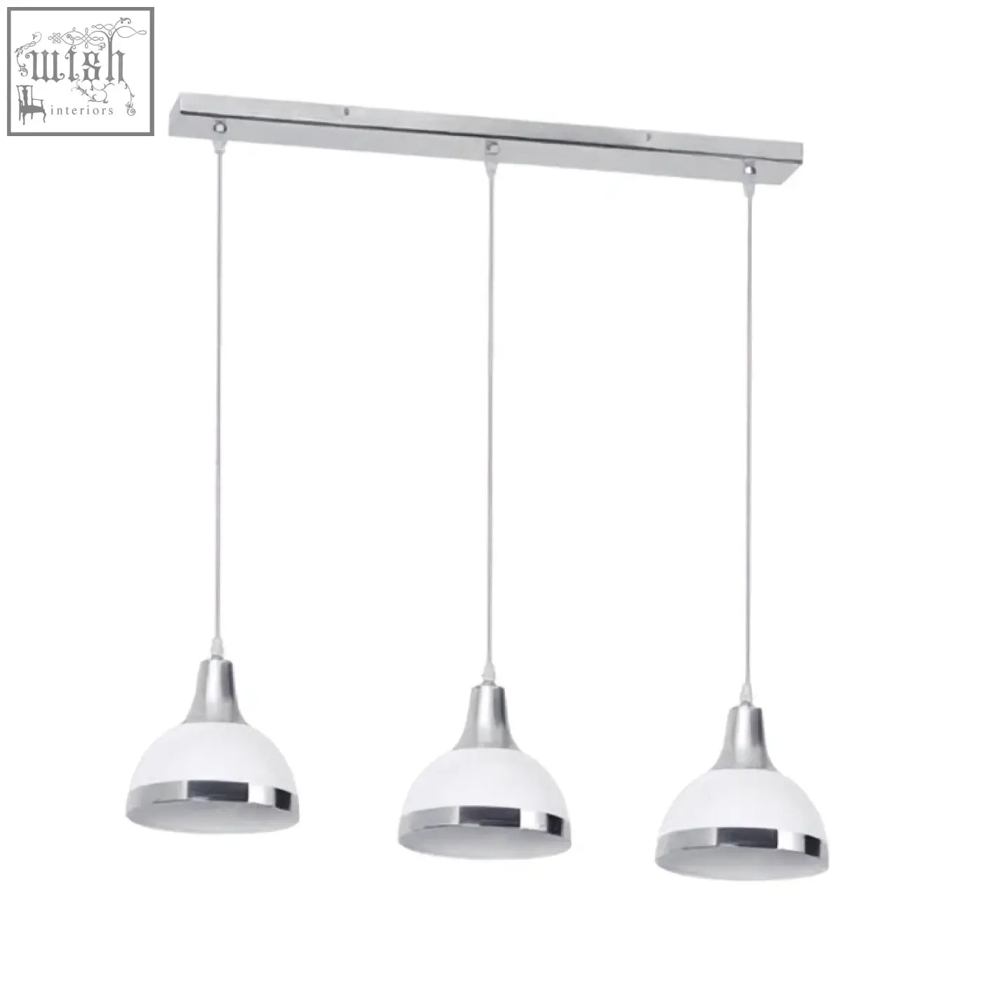 Modern vermont three white pendant light with chrome shade pendant and sleek white glass minimalist design