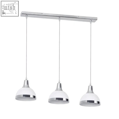 Modern vermont three white pendant light with chrome shade pendant and sleek white glass minimalist design