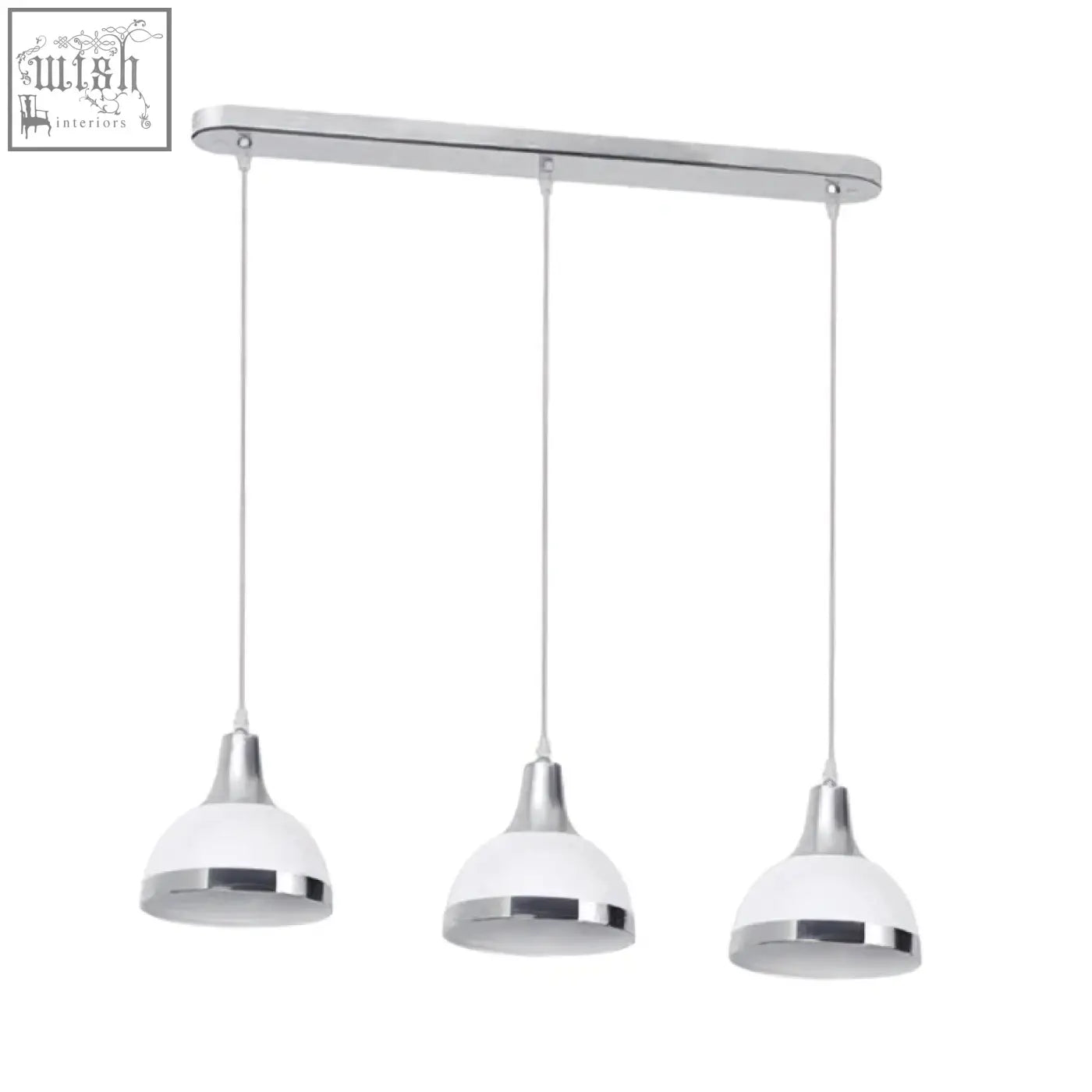 Modern chrome shade pendant light with three white glass shades in vermont three white design hanging fixture