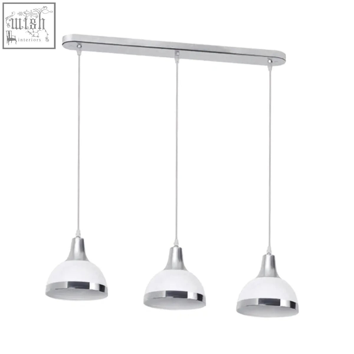 Modern chrome shade pendant light with three white glass shades in vermont three white design hanging fixture