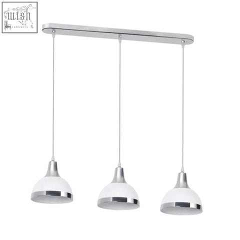 Modern chrome shade pendant light with three white glass shades in vermont three white design hanging fixture