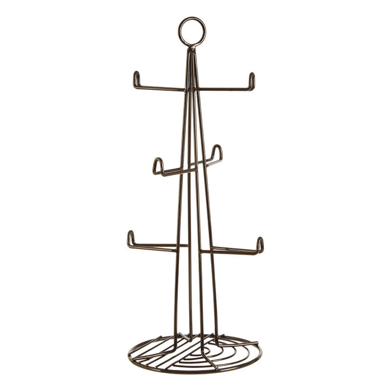 Vertex black nickel finish coffee cup rack with black metal circular base and top loop for 6 mugs display