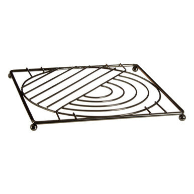 Vertex black nickel square trivet metal cooling rack with circular wire design and rounded feet in black nickel finish