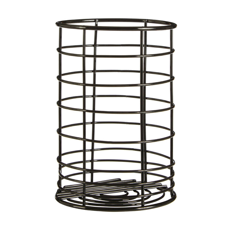 Black metal wire utensil holder with horizontal rings flat base in vertex black nickel finish for kitchen use