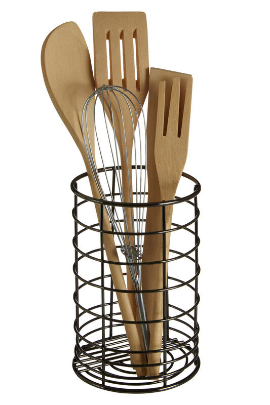 Black nickel vertex black nickel utensil holder with black wire mesh holding wooden and metal kitchen tools