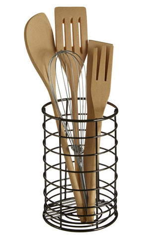 Black nickel vertex black nickel utensil holder with black wire mesh holding wooden and metal kitchen tools