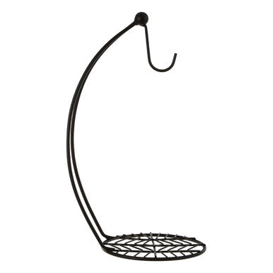 Black wrought iron fruit stand with curved arch and wire mesh base vertex black powder coat banana hanger
