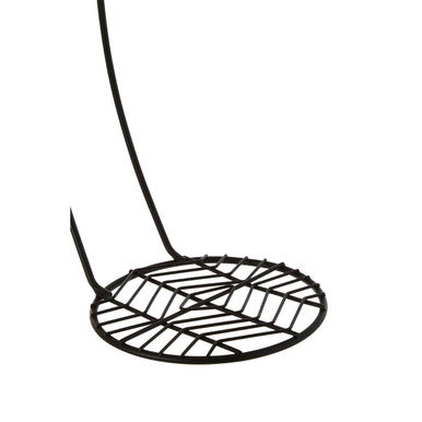 Black powder coat vertex metal hanging plant stand with circular grid design and powder coat banana hanger feature