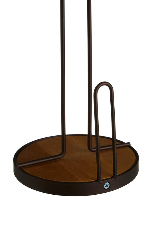 Dark bronze metal kitchen roll holder with circular wooden base vertex bronze powder coated roll holder