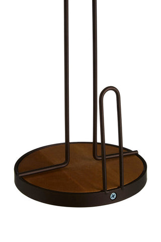 Dark bronze metal kitchen roll holder with circular wooden base vertex bronze powder coated roll holder