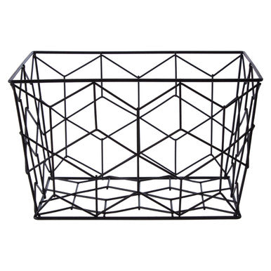 Black metal wire vertex contour storage basket with geometric diamond pattern for stylish contour storage