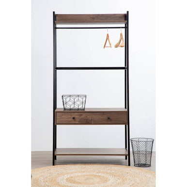 Black metal and wood vertex contour storage entryway organizer with rustic finish mesh baskets hooks and drawers