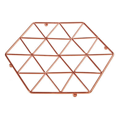 Vertex copper finish hexagonal wire trivet in copper finish with geometric triangle pattern for hot pots and pans