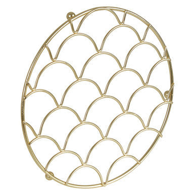 Vertex deco matte gold trivet with scalloped fish-scale pattern in gold-toned metal for stylish heat protection