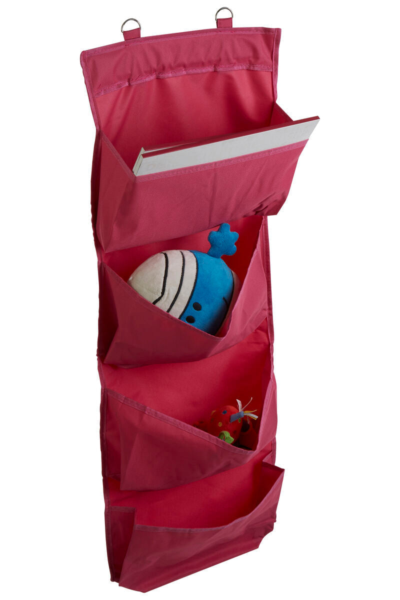 Pink fabric over the door organizer with 4 tier hanging compartments for easy storage and space saving