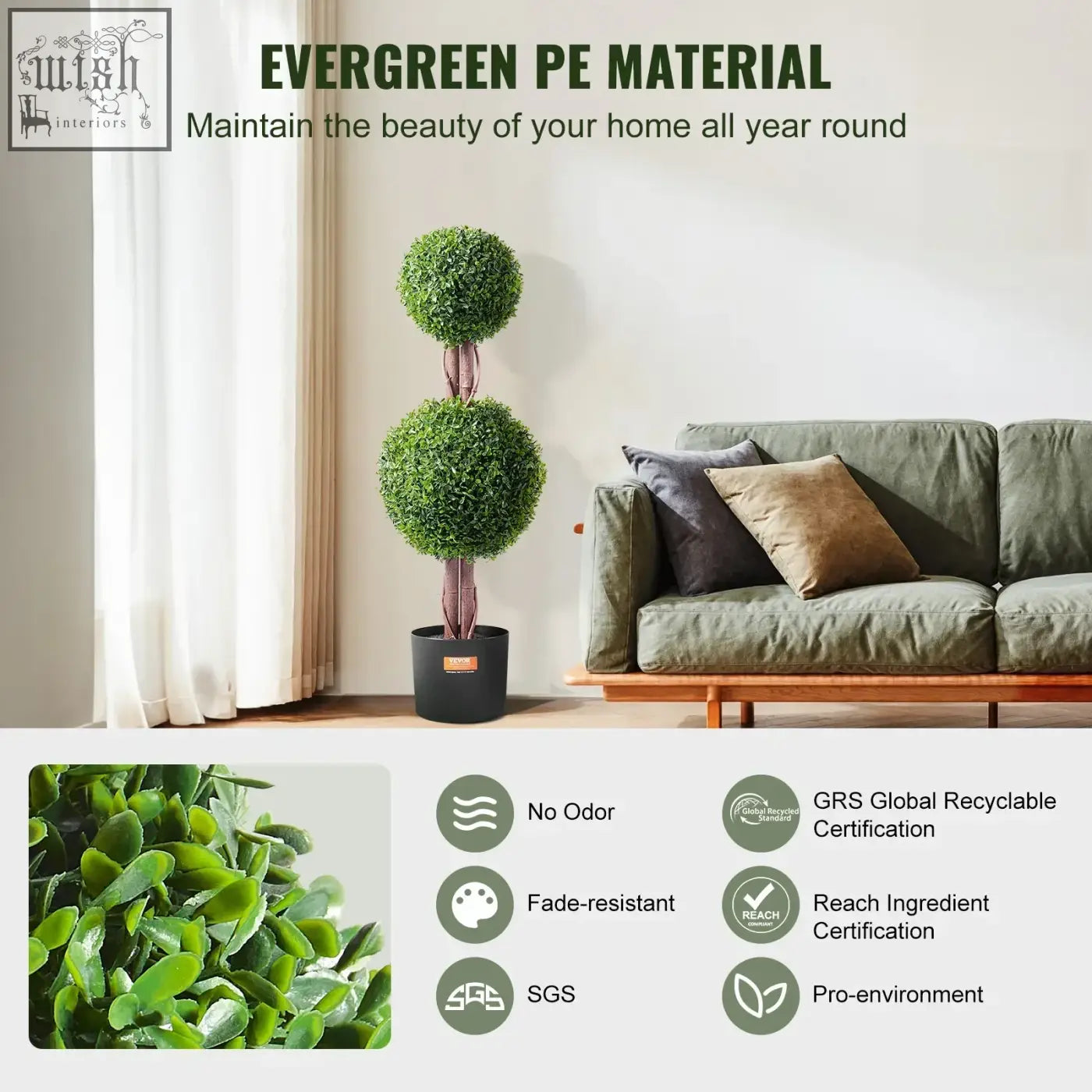 Vevor artificial tree with two-tiered lush green foliage and extra leaves pot in dark gray for indoor outdoor decor