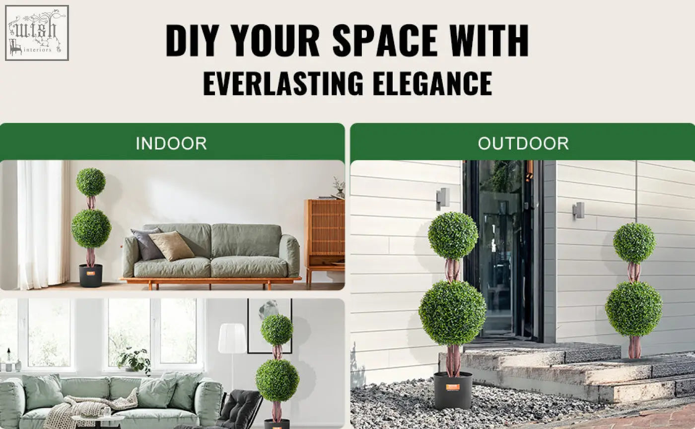 Green spherical artificial tree in black extra leaves pot with brown stems for indoor outdoor decor by VEVOR