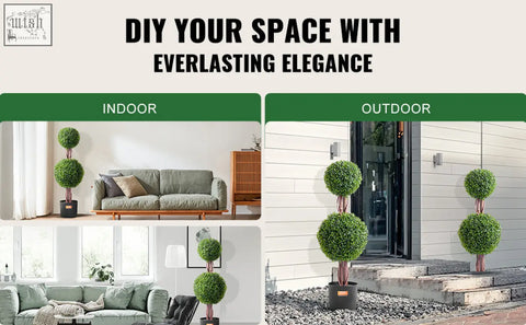 Green spherical artificial tree in black extra leaves pot with brown stems for indoor outdoor decor by VEVOR