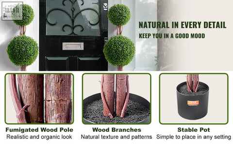 Green spherical artificial tree with extra leaves in a black pot for indoor outdoor decor by VEVOR