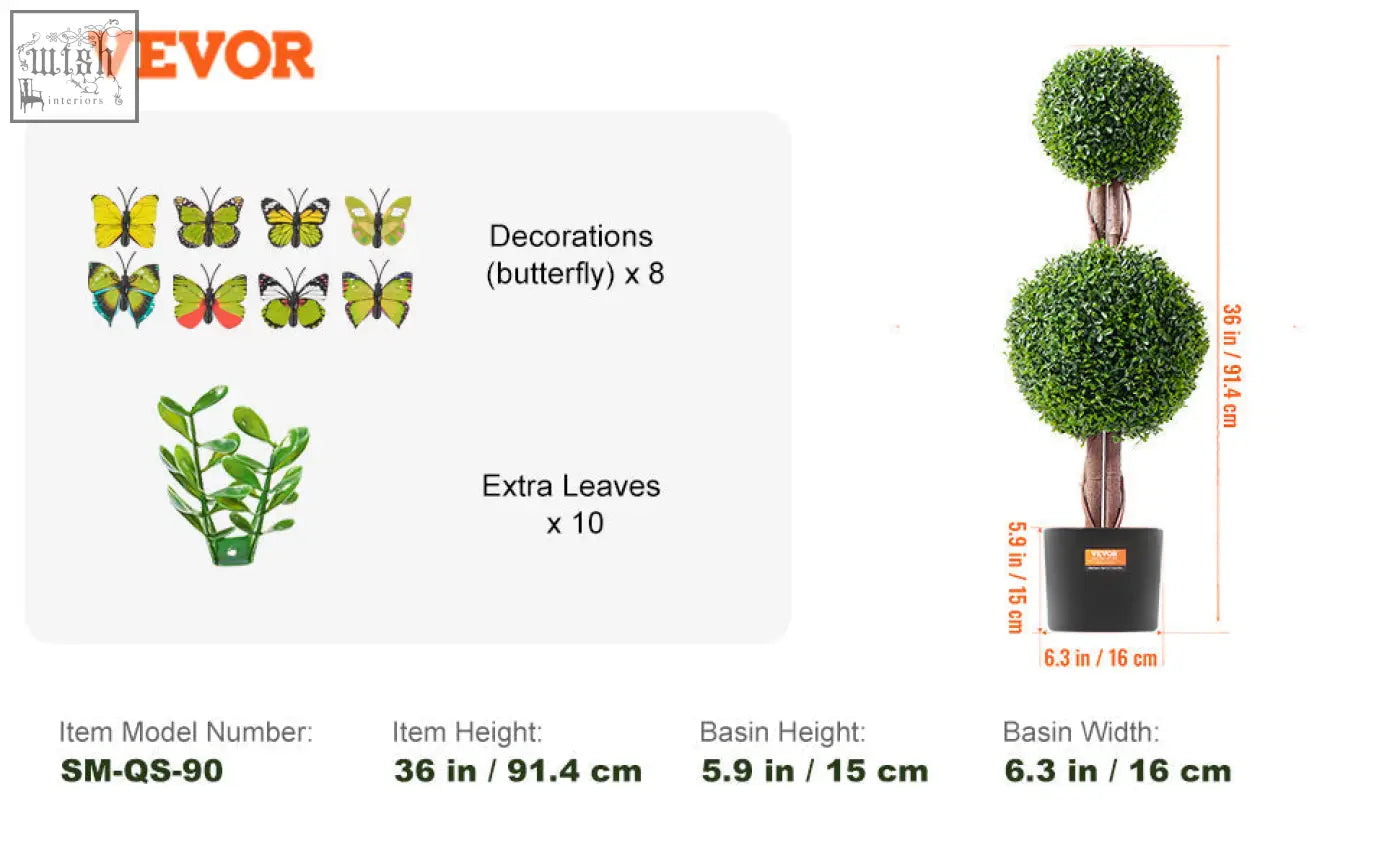 Vevor artificial tree with two green foliage spheres brown stem in black extra leaves pot for indoor outdoor decor
