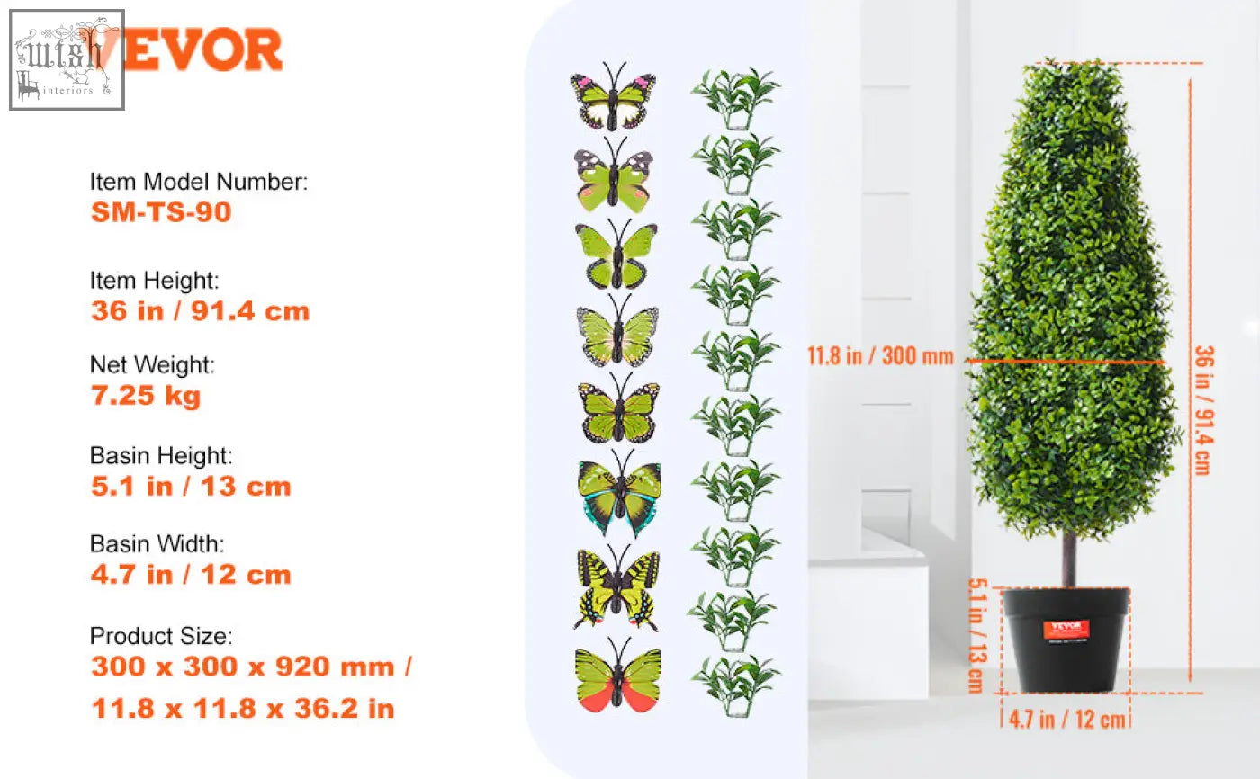 Vevor artificial tree tall lush green boxwood topiary in black extra leaves pot for indoor outdoor decor