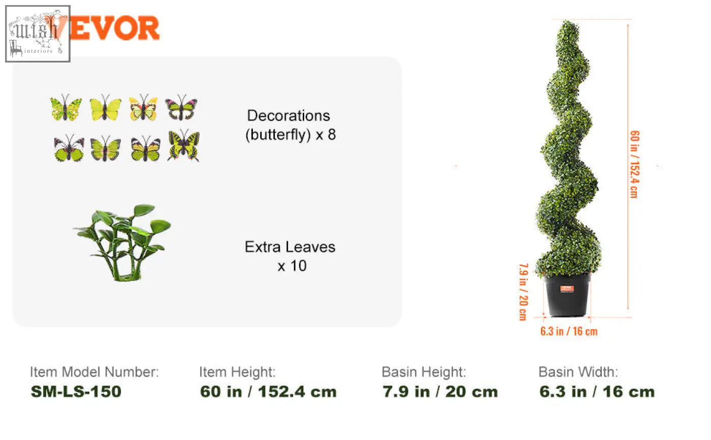 Vevoir sm-ls-150 artificial spiral topiary tree with lush green extra leaves in black pot for indoor outdoor decor